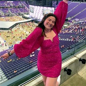 Altered state hot pink mini sequin dress with puff sleeve in GREAT condition.